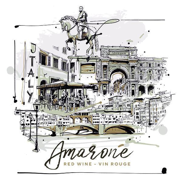 Amarone Florence Piazza Pack of 30 Wine Labels (3.78 in x 3.78 in / 9.6 cm x 9.6 cm)