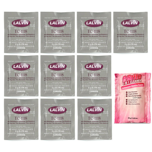 Lalvin EC-1118™ Wine Yeast (10 Pack) with B-Brite™ Cleaning Powder (35g)