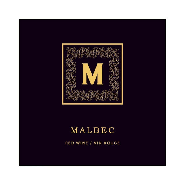 Malbec Golden Monogram Pack of 30 Wine Labels (3.78 in x 3.78 in / 9.6 cm x 9.6 cm)