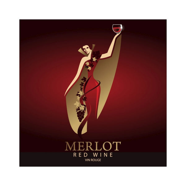 Merlot Lady in Red Dress and Golden Cape Pack of 30 Wine Labels (3.78 in x 3.78 in / 9.6 cm x 9.6 cm)