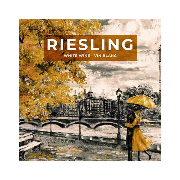 Riesling Street Man and Woman Under Umbrella Pack of 30 Wine Labels (3.78 in x 3.78 in / 9.6 cm x 9.6 cm)
