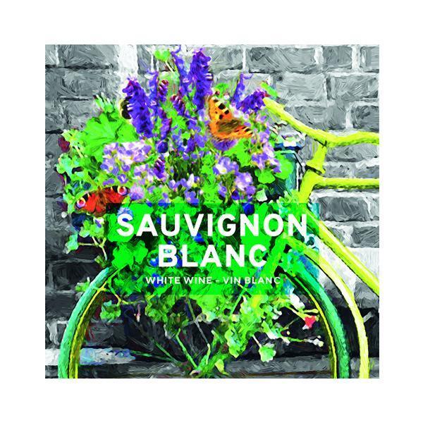 Sauvignon Blanc Green Bicycle with Flowers Pack of 30 Wine Labels (3.78 in x 3.78 in / 9.6 cm x 9.6 cm)