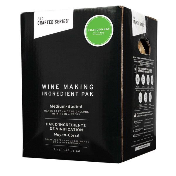 Crafted Series Chardonnay 11.5% medium-bodied white wine kit, 5.3 L juice pack that makes 23 L