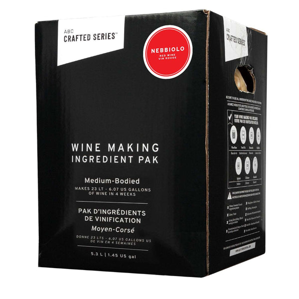 Crafted Series Nebbiolo 11.5% medium-bodied red wine kit, 5.3 L juice pack that makes 23 L