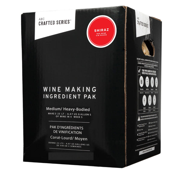 Crafted Series Shiraz 13% medium/heavy-bodied red wine kit, 8 L juice pack that makes 23 L