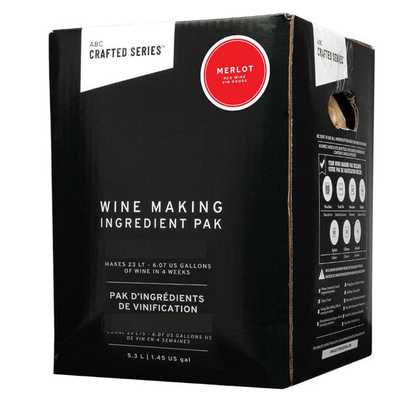 Crafted Series Merlot 13.5% heavy-bodied red wine kit, 16 L juice pack that makes 23 L