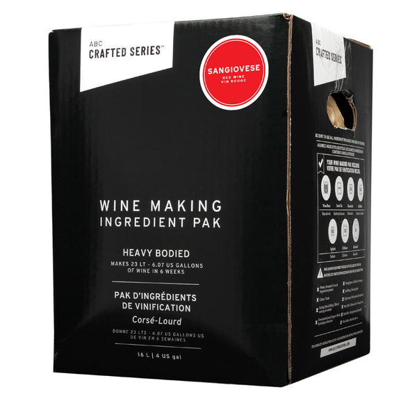 Crafted Series Sangiovese 13.5% heavy-bodied red wine kit, 16 L juice pack that makes 23 L