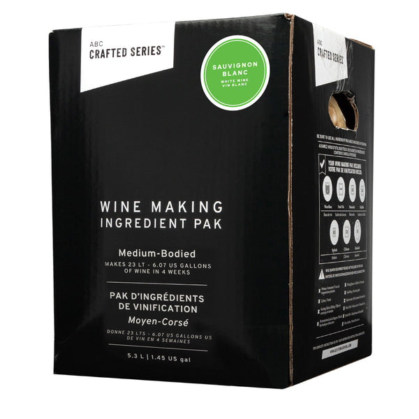 Crafted Series Sauvignon Blanc 11.5% medium-bodied white wine kit, 5.3 L juice pack that makes 23 L
